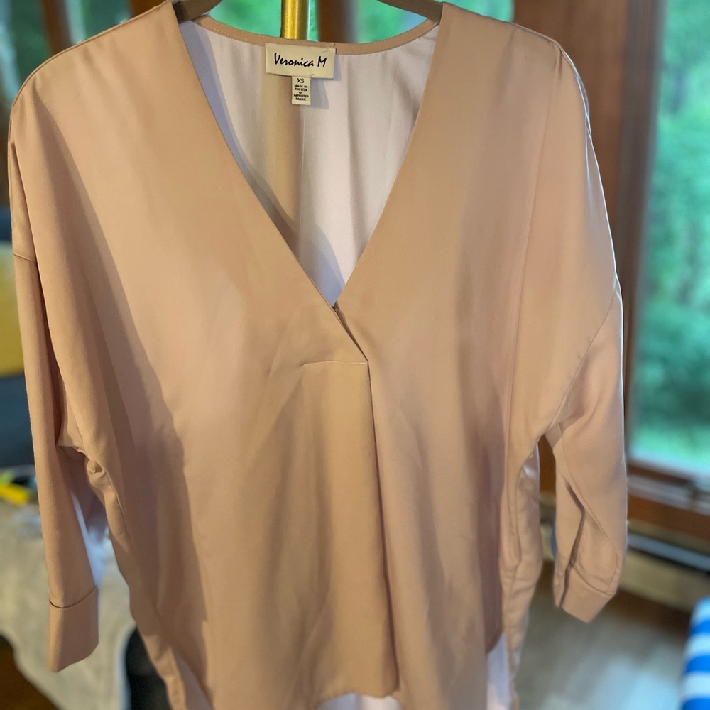 Veronica M Tan Wrap Blouse 3/4 Sleeve